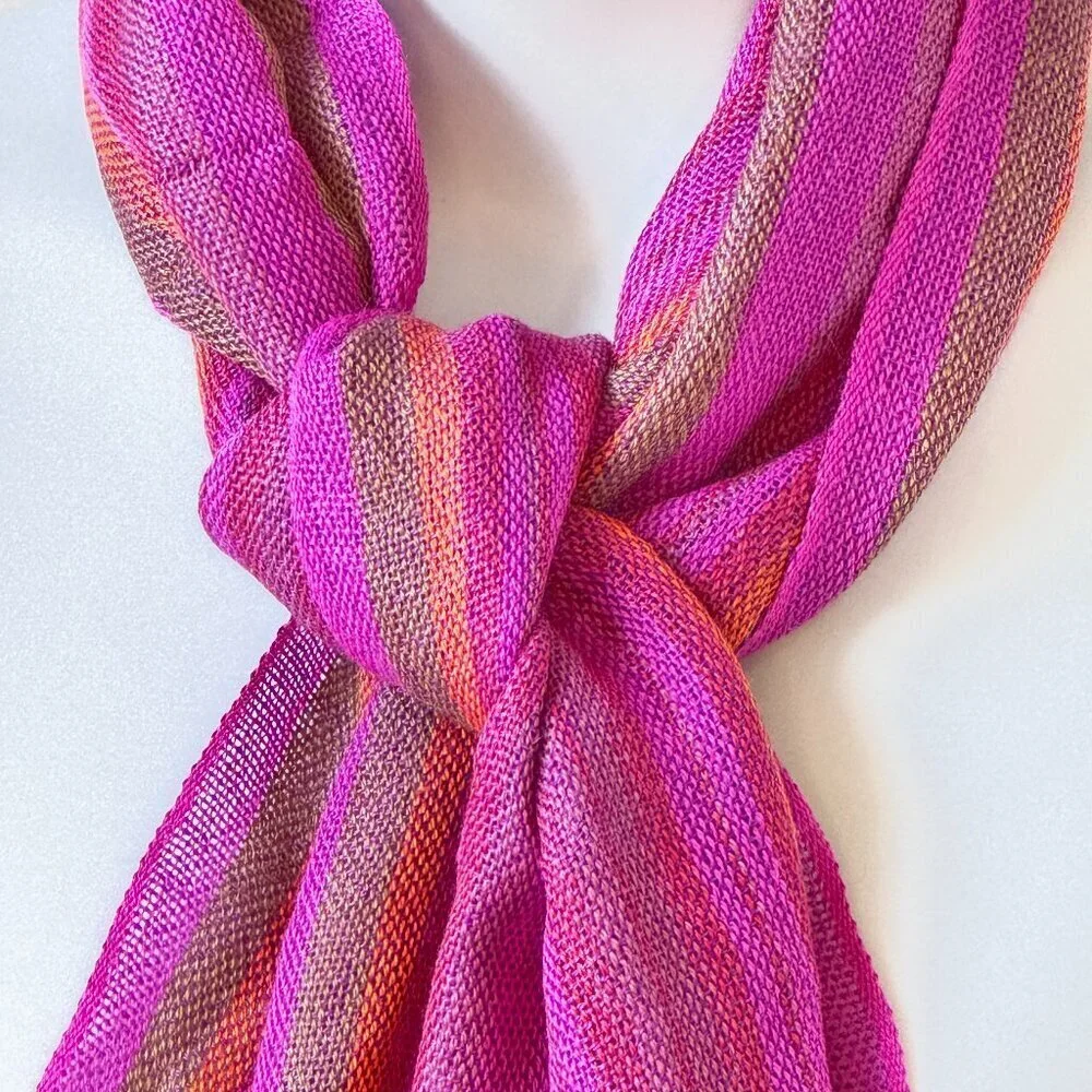 Pure Alpaca Baby Alpaca Scarf and Silk Woven Purple Stripe Fringe 12 x 34 Inches